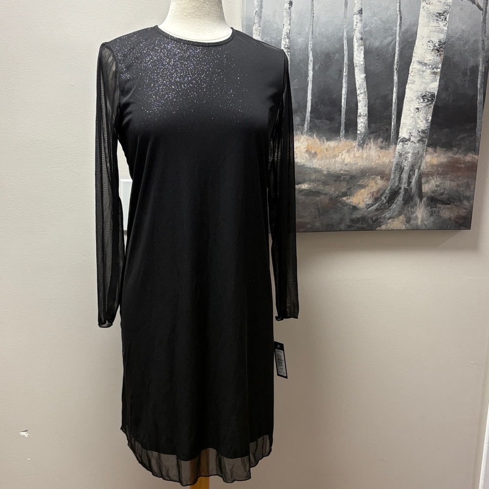 NWT Tiana B. Black Long Sleeve sparkle Dress with Sheer Detail